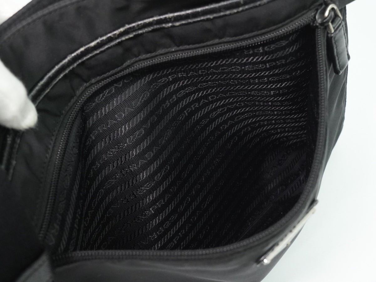 Prada Front Zip Messenger Quilted Tessuto, Black, Nylon, Shoulder Bag