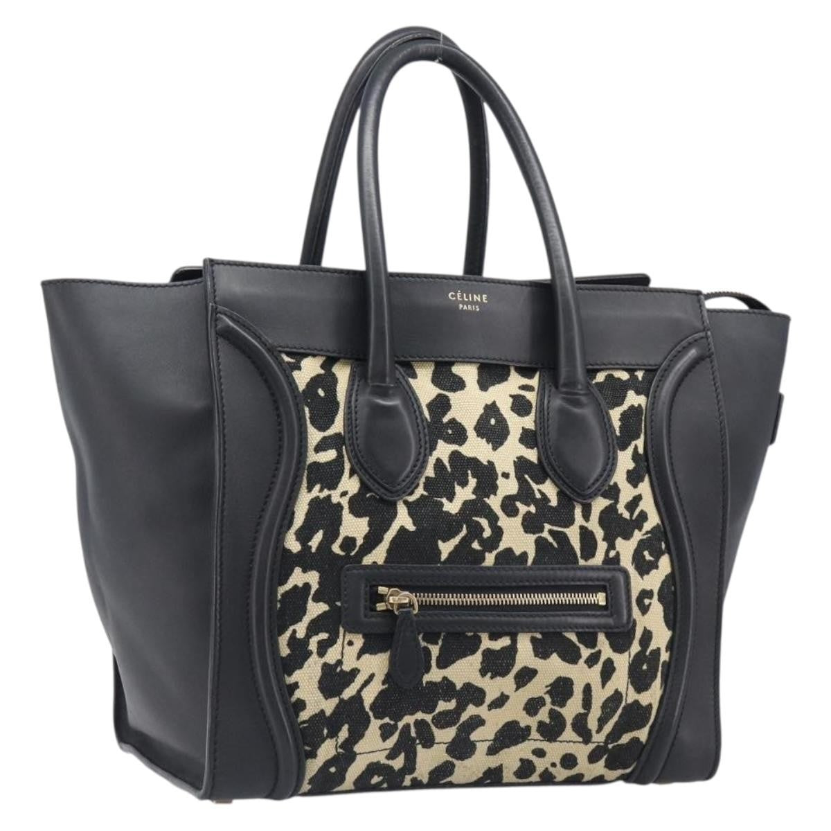 Celine Luggage Printed Canvas and Leather, Black, Leather, Handbag