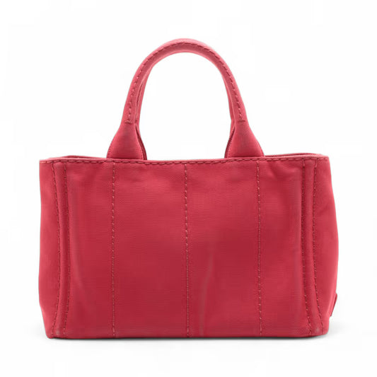 Prada Canapa Convertible Tote Printed Canvas, Red, Canvas, Handbag