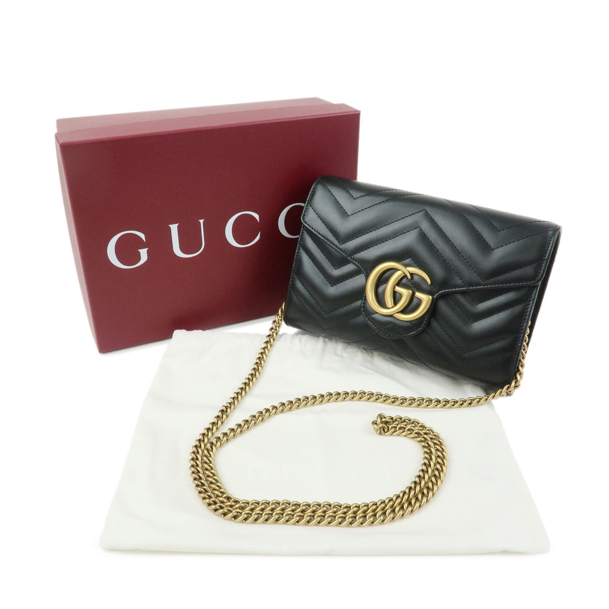 Gucci GG Marmont Chain Matelasse Leather, Black, Leather, Crossbody Bag