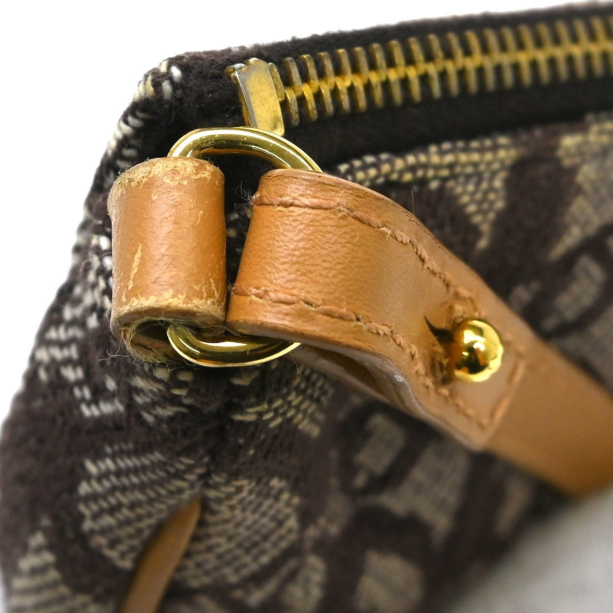 Christian Dior Vintage Saddle Bag Canvas, Brown, Canvas, Clutch