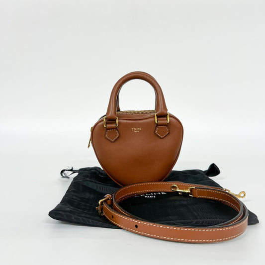 Celine Heart Leather, Brown, Calfskin, Handbag
