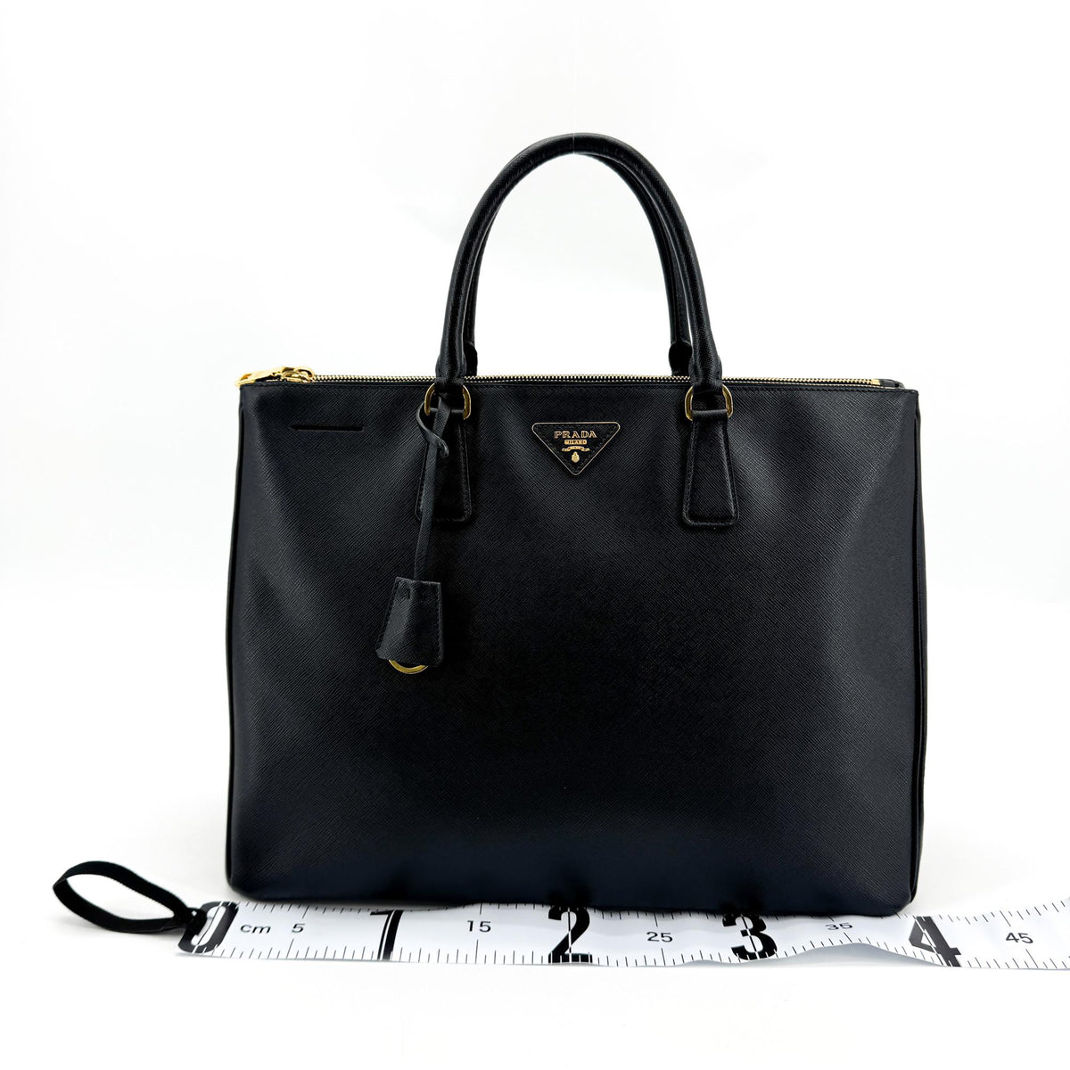 Prada Galleria Double Zip Saffiano Leather, Black, Leather, Tote Bag