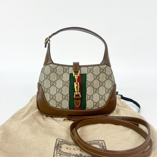 Gucci Jackie Hobo GG Canvas, Brown, Canvas, Shoulder Bag