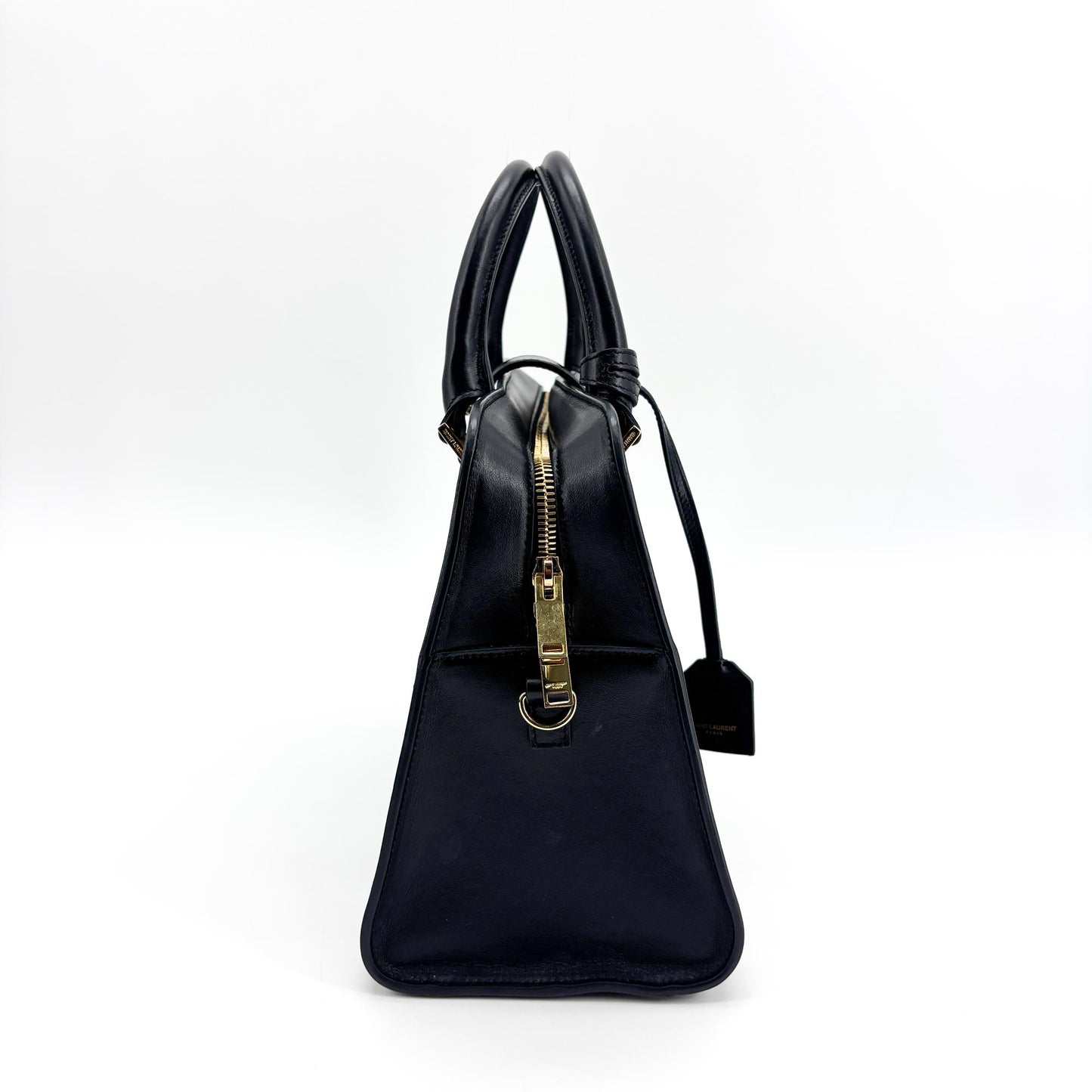 Saint Laurent Monogram Cabas Leather, Black, Leather, Tote Bag