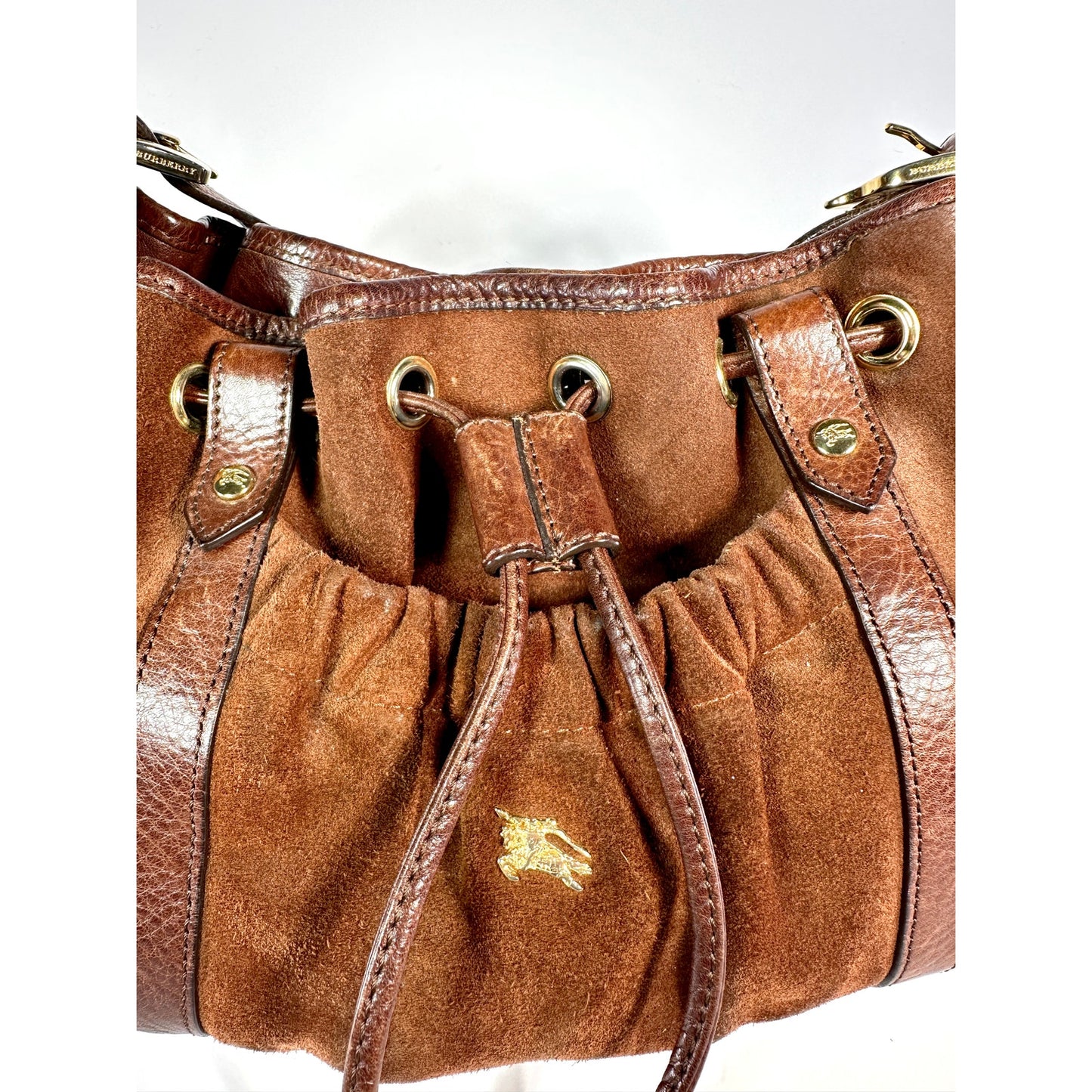 BURBERRY Suede Leather Drawstring Hobo