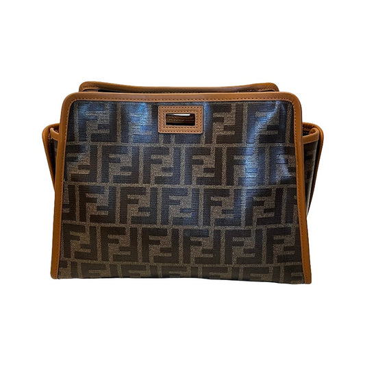 Fendi Peekaboo Defender Zucca Coated Canvas, Brown, Canvas, Handbag