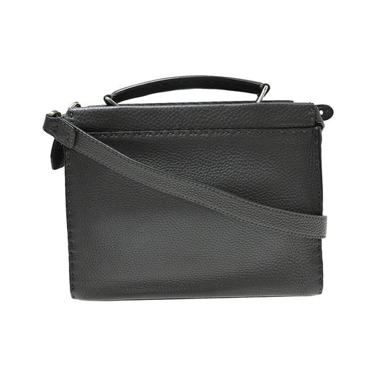Fendi Peekaboo Fit Leather with Zucca Embossed Leather, Black, Leather, Handbag