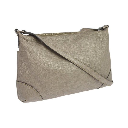 Fendi Selleria Front Pocket Leather, Gray, Leather, Crossbody Bag