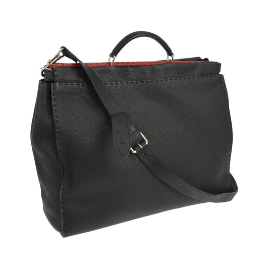 Fendi Selleria Peekaboo Fit Leather, Black, Leather, Handbag