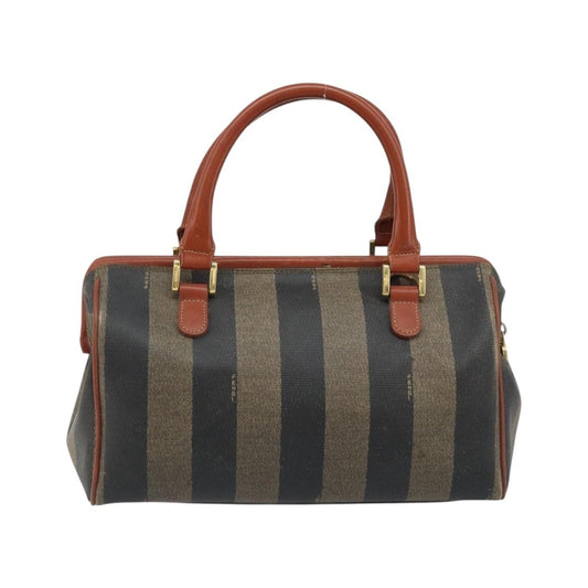 Fendi Vintage Pequin Convertible Boston Coated Canvas, Brown, Canvas, Handbag