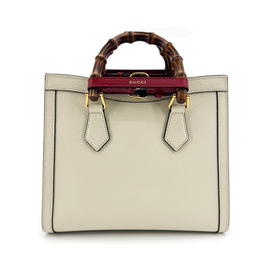 Gucci Diana NM Bamboo Handle Leather, White, Leather, Tote Bag