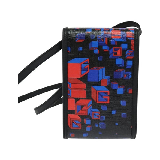Gucci Flap Printed Coated Canvas, Black, PVC, Shoulder Bag