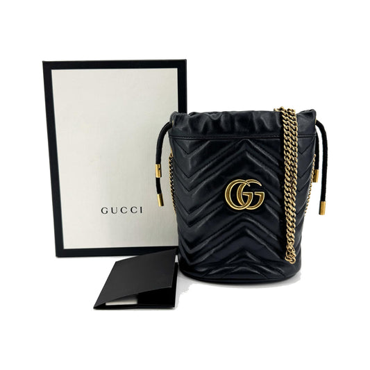 Gucci GG Marmont Bucket Matelasse Leather, Black, Leather, Handbag