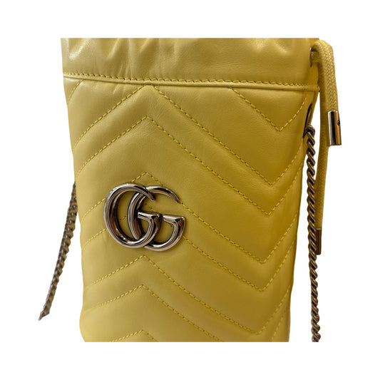 Gucci GG Marmont Chain Leather, Yellow, Leather, Crossbody Bag