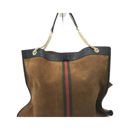 Gucci Rajah Chain Tote Suede, Brown, Suede, Tote Bag