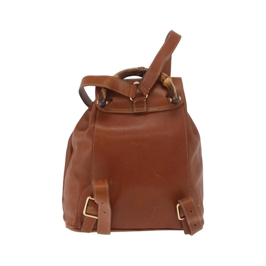Gucci Vintage Bamboo Leather, Brown, Leather, Backpack
