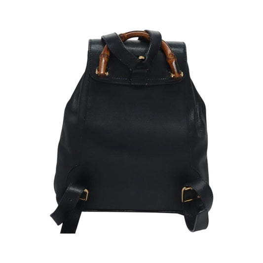 Gucci Vintage Bamboo Leather, Black, Leather, Backpack