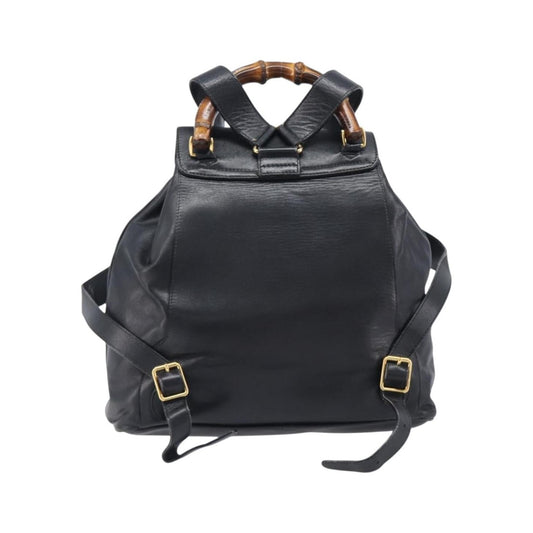 Gucci Vintage Bamboo Leather, Black, Leather, Backpack
