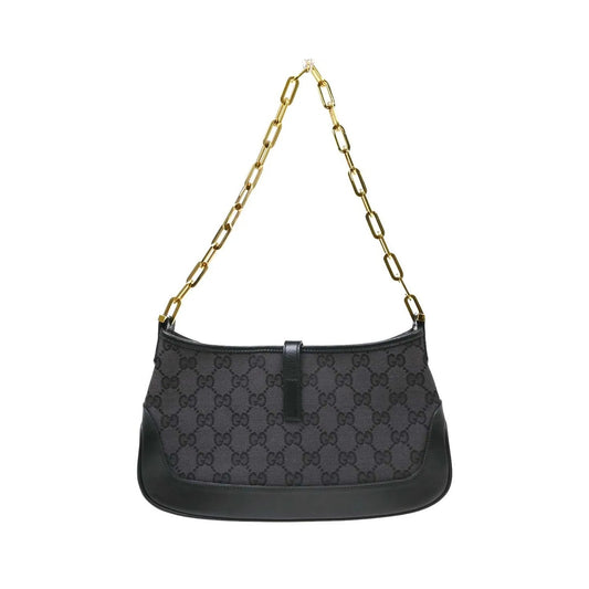 Gucci Vintage Jackie O Chain Hobo GG Canvas, Black, Canvas, Handbag