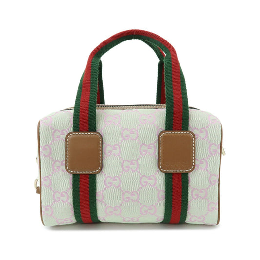 Gucci Web Boston GG Canvas, Green, Canvas, Handbag