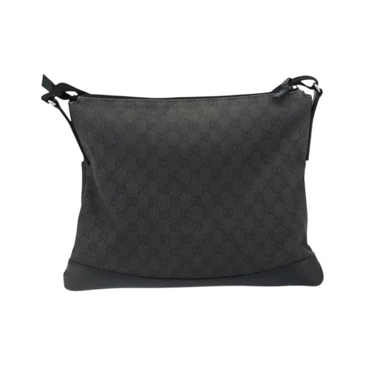 Gucci Zip Messenger GG Canvas with Perforated Leather, Black, Canvas, Shoulder Bag