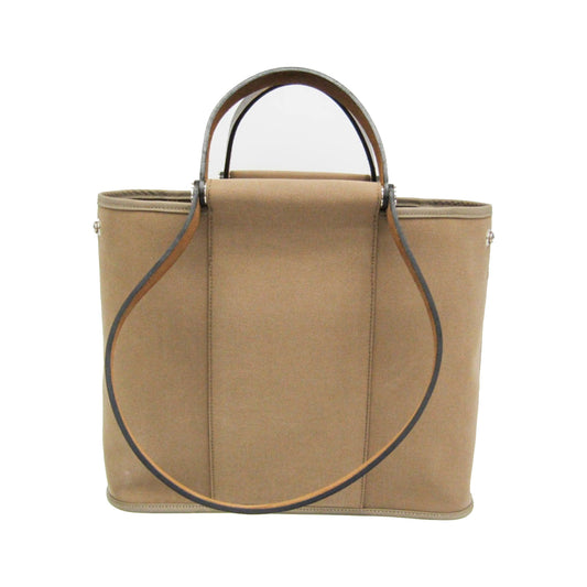 Hermes Cabag Toile and Leather, Brown, Canvas, Handbag