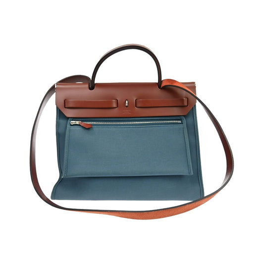 Hermes Herbag Zip Leather and Toile, Blue, Canvas, Handbag