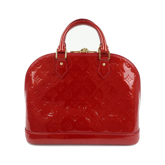 Louis Vuitton Alma Monogram Vernis, Red, Patent Leather, Handbag