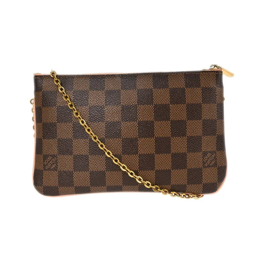 Louis Vuitton Double Zip Pochette Damier Ebene, Brown, Canvas, Clutch