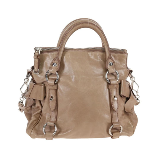 Miu Miu Bow Satchel Cervo Leather, Beige, Leather, Handbag