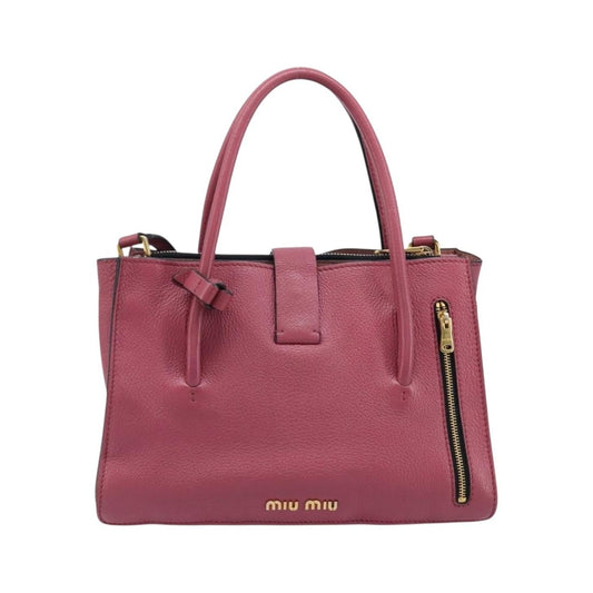 Miu Miu Madras Convertible Compartment Leather, Pink, Leather, Tote Bag