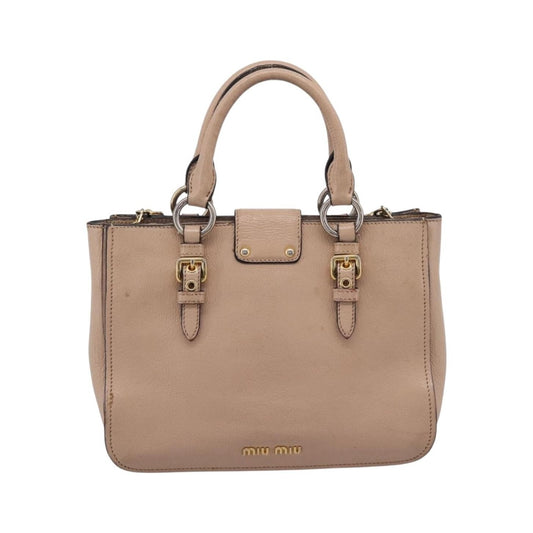 Miu Miu Madras Convertible Lock Leather, Beige, Leather, Tote Bag