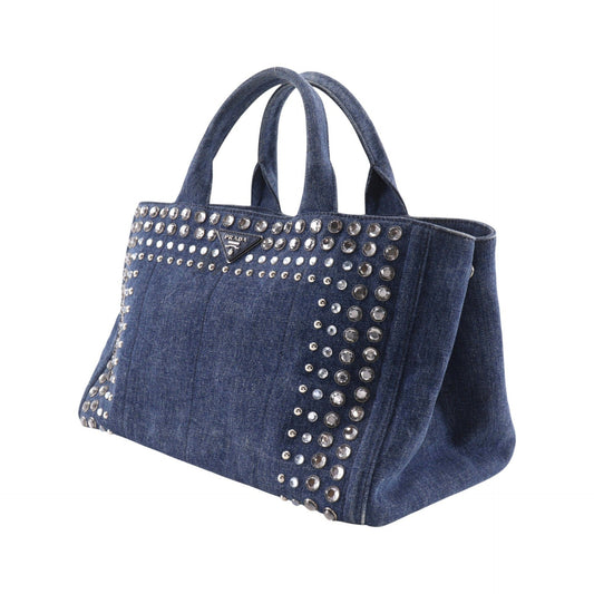 Prada Canapa Convertible Rhinestone Embellished Denim, Blue, Denim, Tote Bag