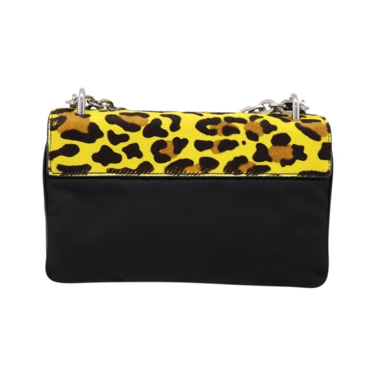 Prada Chain Flap Leather with Pony Hair, Yellow, Leather, Shoulder Bag
