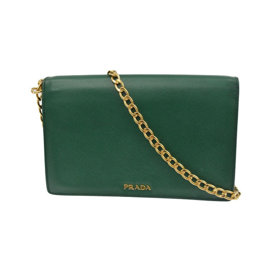 Prada Corolle Chain Saffiano with Metal, Green, Leather, Shoulder Bag
