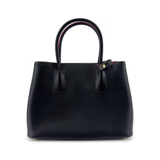 Prada Cuir Double Tote Saffiano, Black, Leather, Tote Bag
