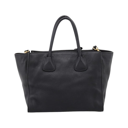 Prada Front Pocket Convertible Vitello Daino, Black, Leather, Tote Bag