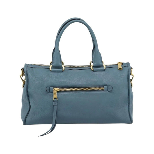 Prada Front Zip Convertible Satchel Vitello Phenix, Blue, Leather, Handbag