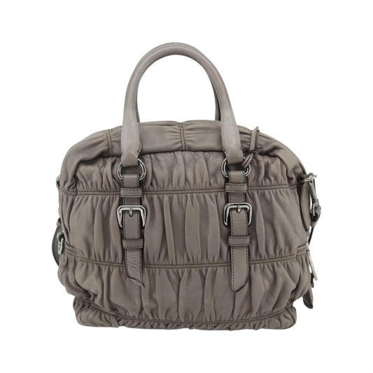 Prada Gaufre Convertible Satchel Nappa Leather, Gray, Leather, Handbag