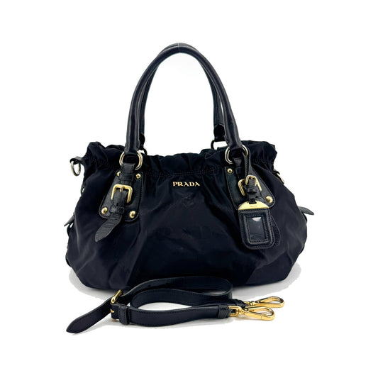 Prada Gaufre Nappa Leather, Black, Nylon, Tote Bag