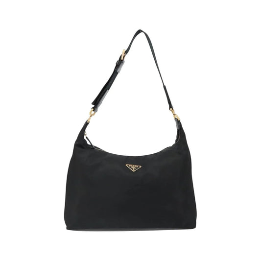 Prada Shoulder Python, Black, Nylon, Shoulder Bag