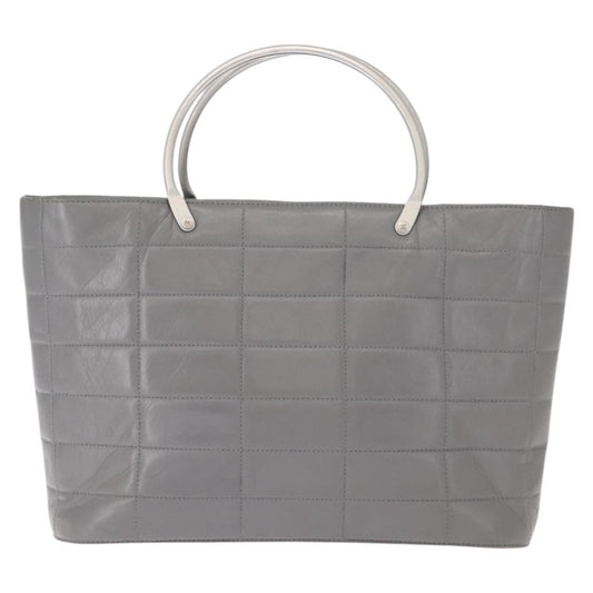 Chanel Vintage Chocolate Bar Metal Ring Tote Quilted Lambskin, GRAY, LEATHER, Tote bag