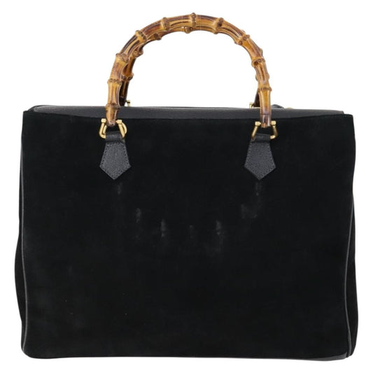 Gucci Vintage Bamboo Handle Bag Suede, BLACK, SUEDE, Handbag
