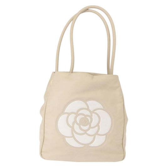 Chanel Camellia Tote Leather, BEIGE, LEATHER, Tote bag