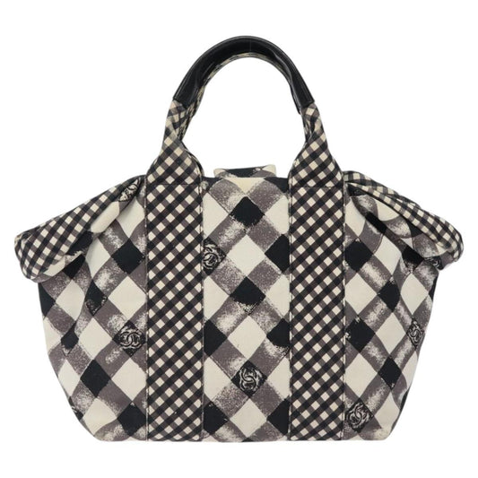 Chanel Top Handle Satchel Gingham Print Canvas, BLACK, CANVAS, Handbag