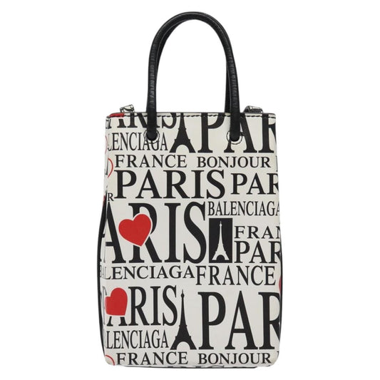 Balenciaga Shopping Phone Holder Printed Leather, WHITE, LEATHER, Tech accessory