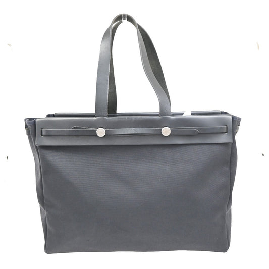 Hermes Herbag Cabas Toile and Leather, BLACK, CANVAS, Shoulder bag
