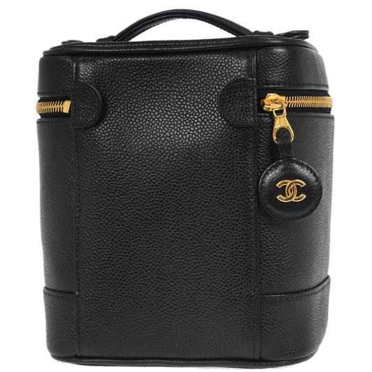 Chanel Vintage Timeless Cosmetic Case Caviar, BLACK, LEATHER, Handbag