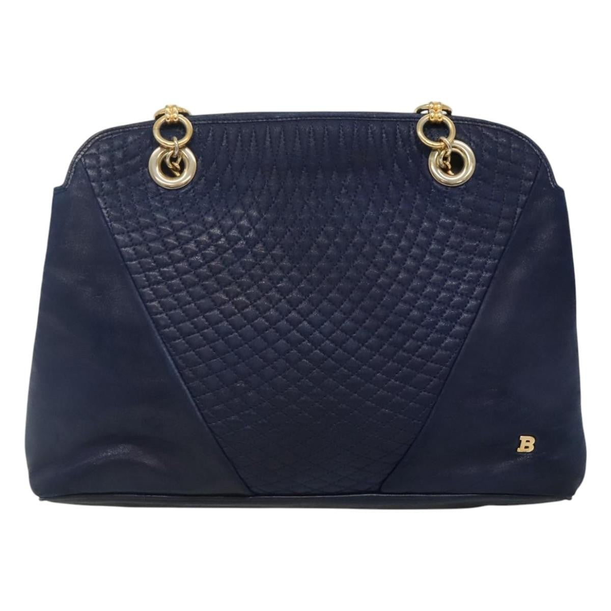 Bally Vintage Shoulder Bag Leather, NAVY, LEATHER, Shoulder bag